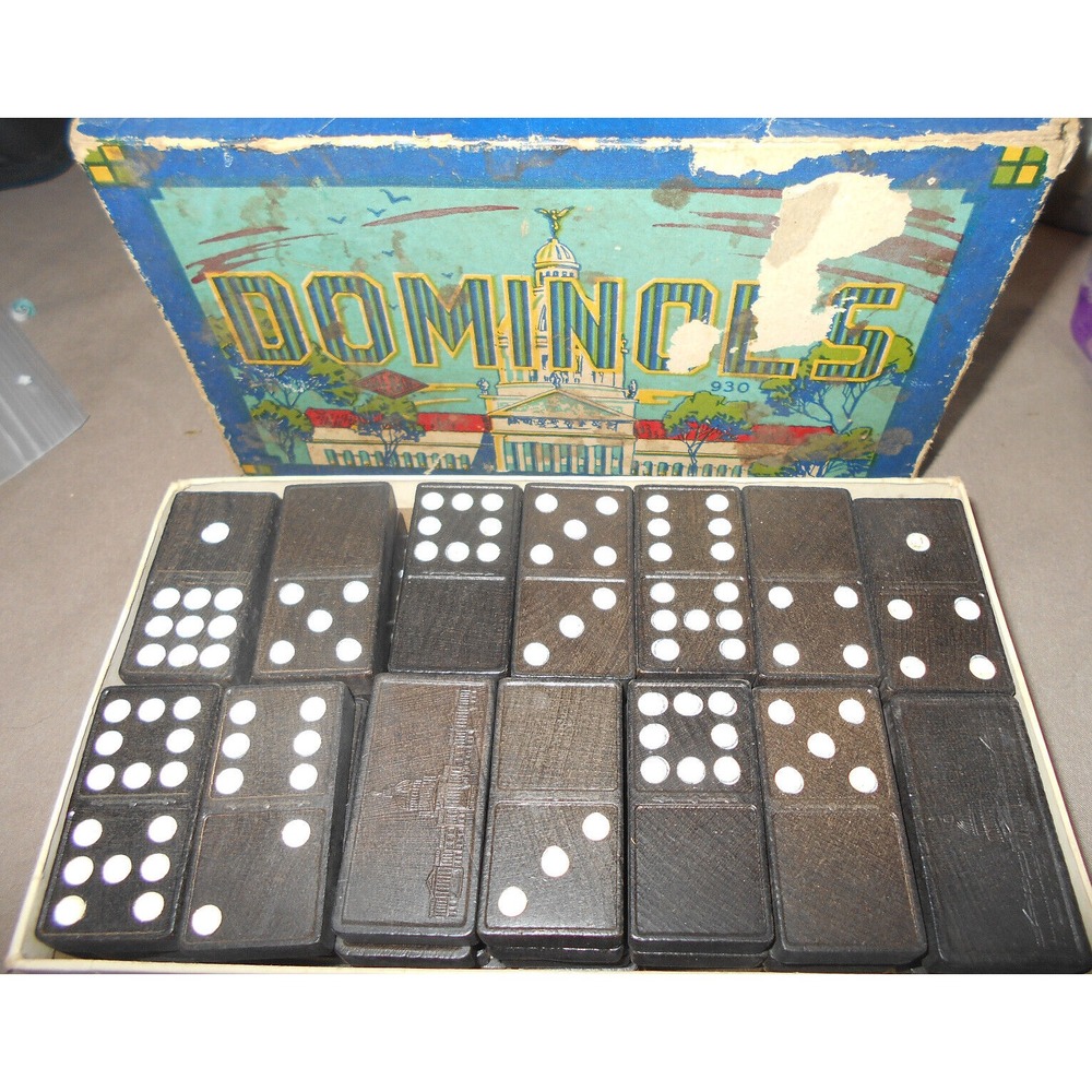 Vintage 1950's Halsam #930 White House Dominoes Complete Double Nine Set (56)